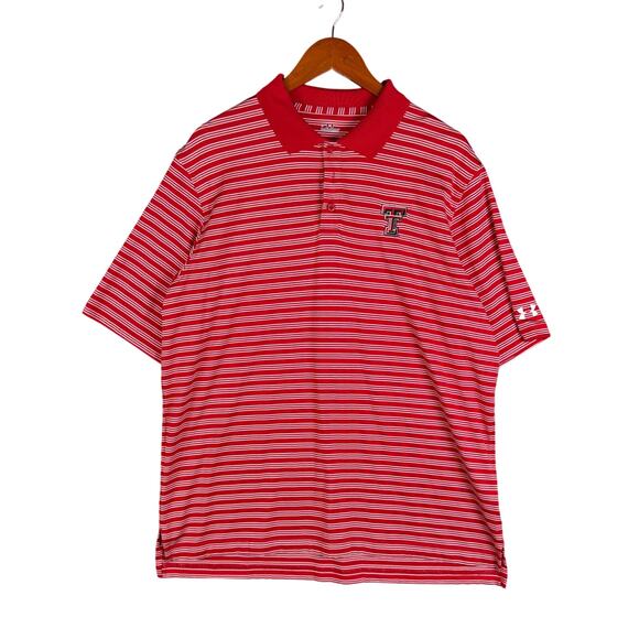 Texas Tech Red Raiders NCAA Under Armour Activewear Striped Polo Shirt Red Large - Picture 1 of 10
